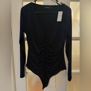 Abercrombie & Fitch Black Ruched Bodysuit NWT